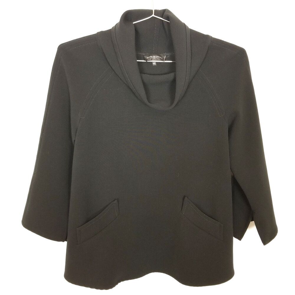 Jennifer Tattanelli Women Cowl Neck Top Sz 40 US 6 Black Pockets Pullover